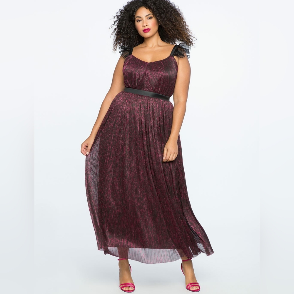 Plus size 18 Eloquii Metallic Dress Gown Ruffle Straps New Women's